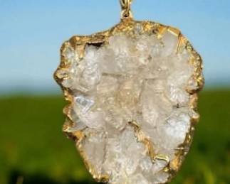 Quartz Pendant Dipped In Gold