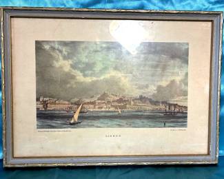 Vintage HandColored Panoramic View of Lisbon