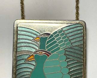 Laurel Burch Moon Doves Signed Enameled Pendant