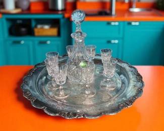Scottish Cut Crystal Decanter And Other Cordial Glasses