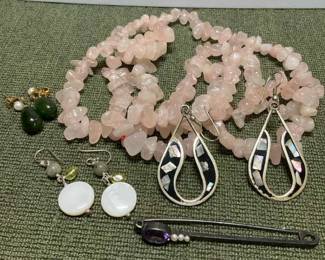 Earrings, Chip Bead Necklace Limoges Trinket Box