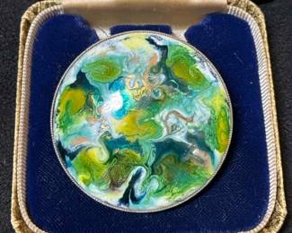Aqua Blue Green Enamel on Copper Pin