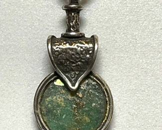 Ancient Roman Glass Pendant Sterling Chain