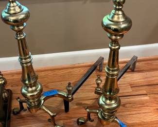 Vintage Pair of Brass Andirons