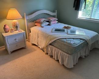 Pottery Barn Bedding, Select Comfort Adjustable Firmness King Mattress w/ Box Spring, Henry Link Wicker Side Table, 