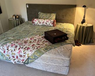 Pottery Barn Bedding, Select Comfort Adjustable Firmness King Mattress w/ Box Spring, Upholstered King Headboard 
