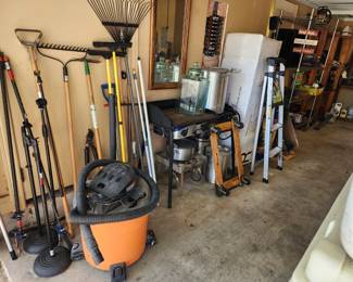 Rigid shop vac and lots of garden tools