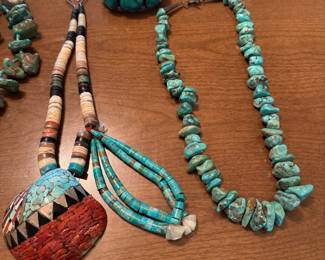 Very Rare shell decorated with coral, onyx, turquoise and sterling!