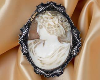 Carved Vintage Cameo In 14k White Gold