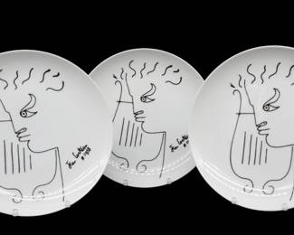 Rare Three Vintage Cocteau Jean Limoges Porcelain Plates