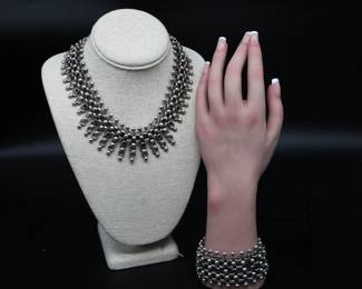 Vintage Sterling Silver Collar Necklace And Bracelet