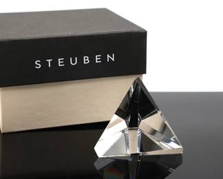 STEUBEN Trigon Pyramid Prism Sculpture With Original Box