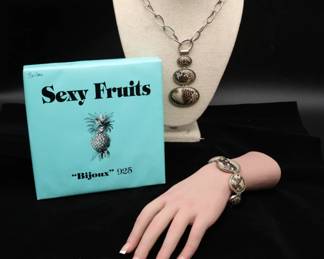 Matching Snakeskin And Sterling Necklace And Bracelet With Original Box