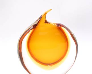 Murano 1950's Mid Century Modern Amber Cased Glass Italy Vase