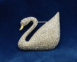Vintage Swarovski Swan Large Brooch With Box