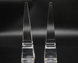 PAIR OF Vintage BACCARAT Crystal Obelisk Monument Signed
