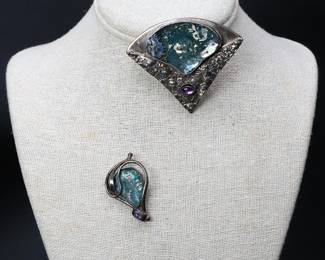 Vintage Sterling Modernist Brooch And Pin