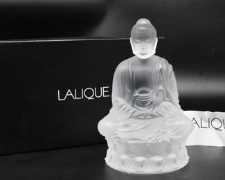 Lalique Colorless Buddha Sculpture With Original Box