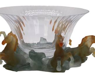 Daum Nancy Crystal And Pate De Verre " Chevaux De Marly " Centerpiece