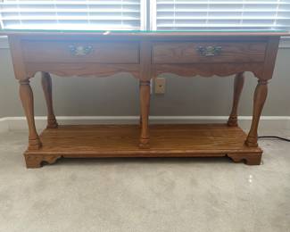 Solid Oak Sofa Table with glass top