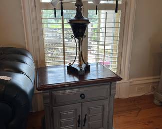 Pair of end tables with matching pair of lamps
