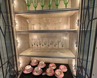 Pink set is Minton
A lot of beautiful antique glass sets