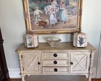 Beautiful modern sideboard and children playing oil on canvas