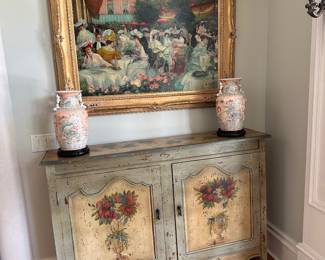 Hand painted sideboard
2 Chinese old urns