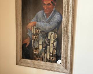 Antique oil on canvas of Native American