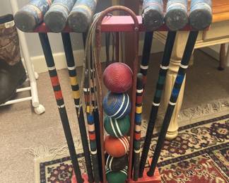 Old croquet set with stand