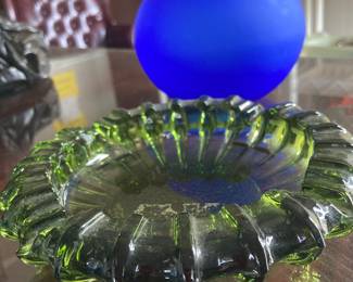 MCM green glass ashtray 