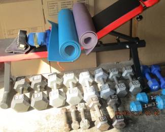 Weights and weight bench and mats