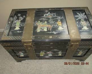 black lacquer Asian Trunk with Mother of pearl