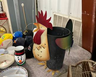 Metal Rooster Umbrella Stand / Basket / Planter