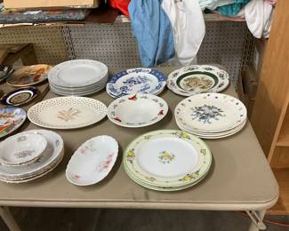 Japan English Garden Plates - Royal Doulton "Cathay" Pattern Plates * Wood & Sons England Plates * Homer Laughlin Golden Wheat Platter - Gibson Winter Bird Bowl * Tabeltops Unlimited Blueberry Hearts Plates * Bavaria Germany Bowls Plates * Haviland Limoges France Dish * Noritake Narmandy Plates