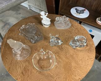 Glassware - Wolf, Lion, Bear. Fawn Paperweights - Bunny Candle Holder - Apple Shaped Dish - Cherub Trinket Box