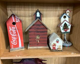 Wooden Bird Houses Including a Coca-Cola