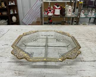 Jeanette Glass 4 part Divided Fruit Embossed Serving Plate