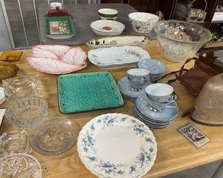 Moriyama Japan Pink Leaf Shaped Dish - Roscher Stoneware Square Moroccan Turquoise Plate - Myott Staffordshire "Forget Me Not" Dinner Plates - Japan Seyei China "Starlite " Cups, Saucers & Plates