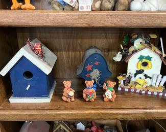 Wood Bird Houses & Bear Figurines