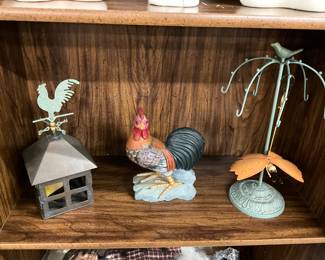 Metal Chicken Lantern Candle Holder - Rooster Figurine - Bird Themed Jewelry or Ornament Stand