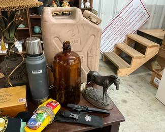 Amber Glass Apothecary Bottle - Smith & Wesson Throwing Knives w/Sheath - Knife w/Sheath - Horse Statue/Figure