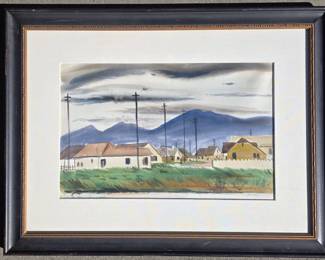 Leon Amyx regionalist watercolor. "Spreckles, CA" in the Salinas area.