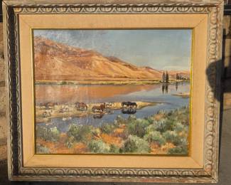 1950s 16 x 20 western oil on canvas.
