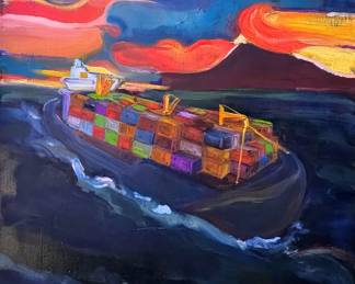 Contemporary acrylic on canvas. Illegible signature. An interesting painting.
