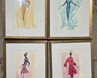 Collection of 1960s fashion watercolors. Sold individually.