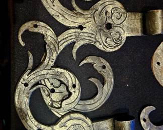 Hand tooled hinges and lock plates