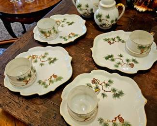 Incredible bone china pinecone tea set 12 pc includes cream and sugar