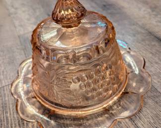 Cheese dish covered pink glass