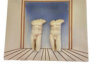 Yorgos Kypris Red Earthenware Studio 71 Slab Pottery Tile Nude Male Torso Signed